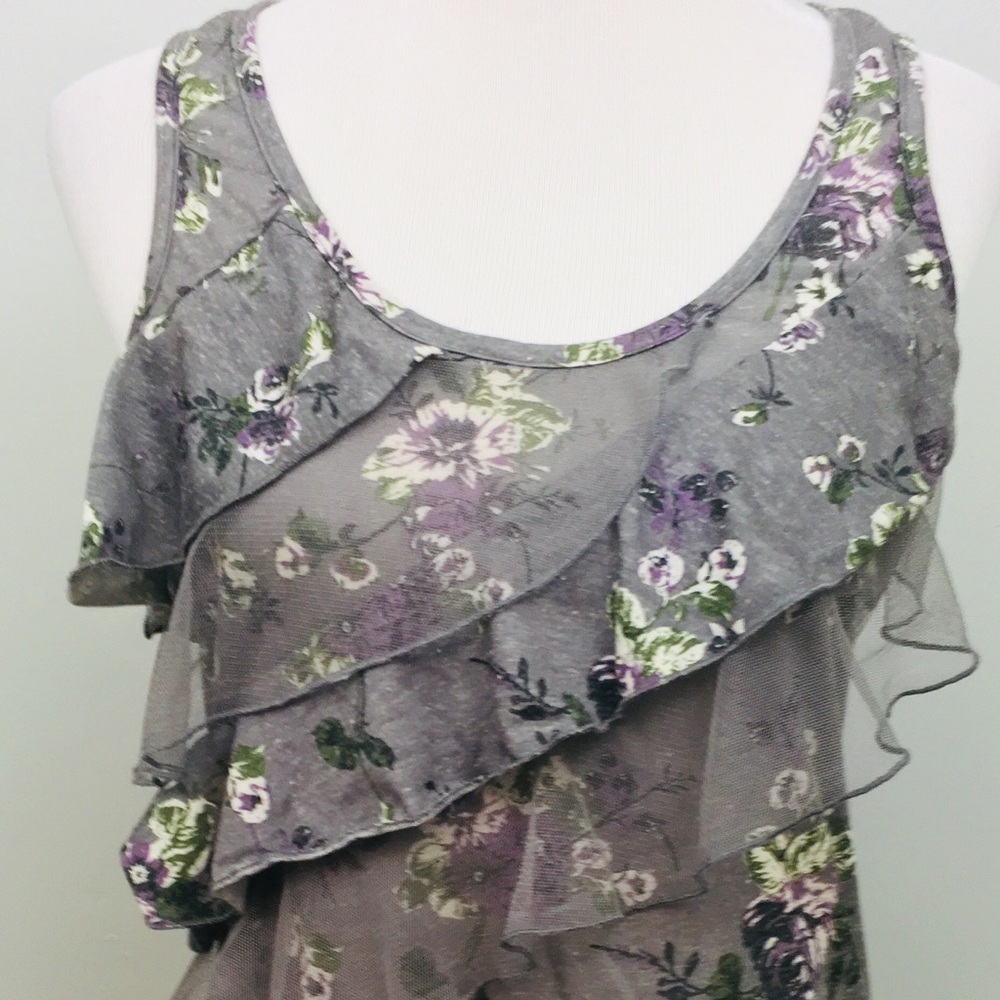 Wet Seal Ruffle Tank With Mesh Shoulders Junior L